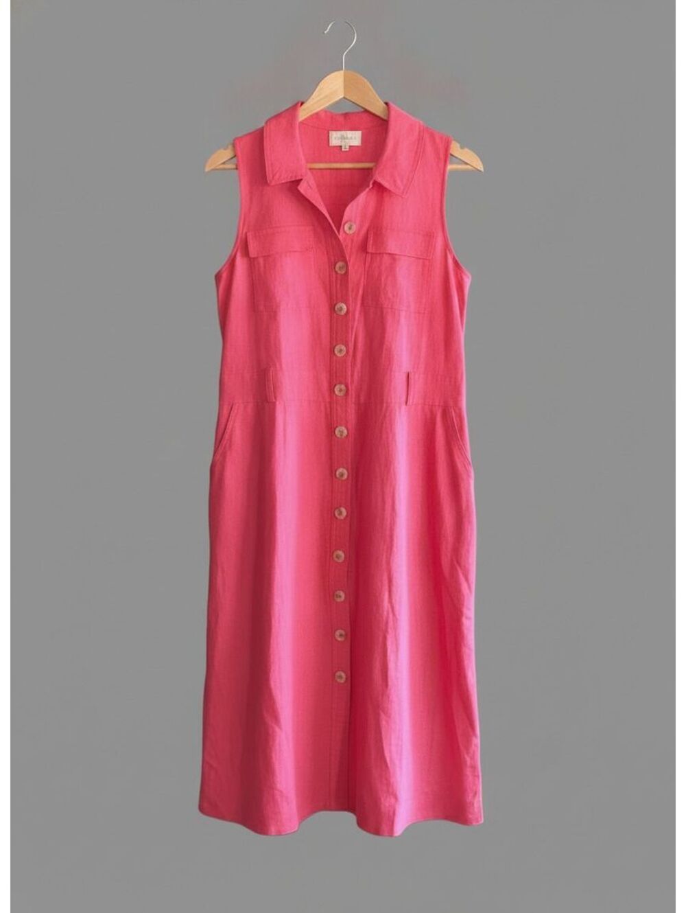 Melloday Womens Tomato Girl Coral Linen Blend Sleeveless Midi Shirt Dress Small